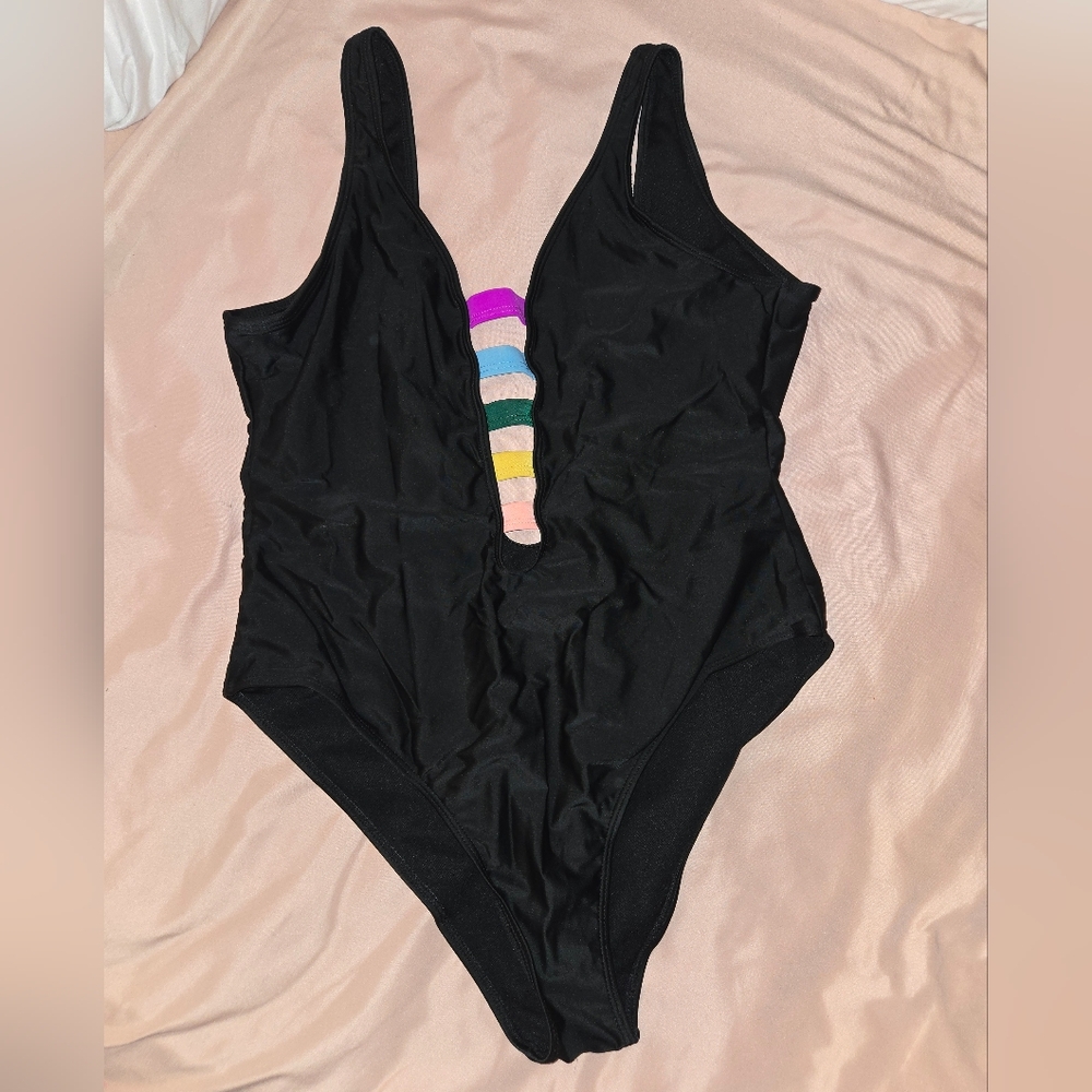 SHEIN One-Piece Swimsuit with Colorful Stripes